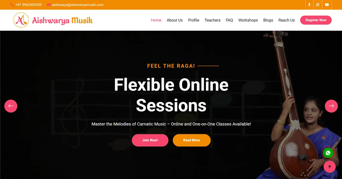 Website designed for Aishwarya Musik