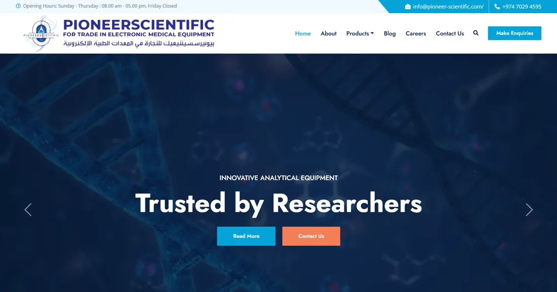 Website designed for Pioneer Scientific
